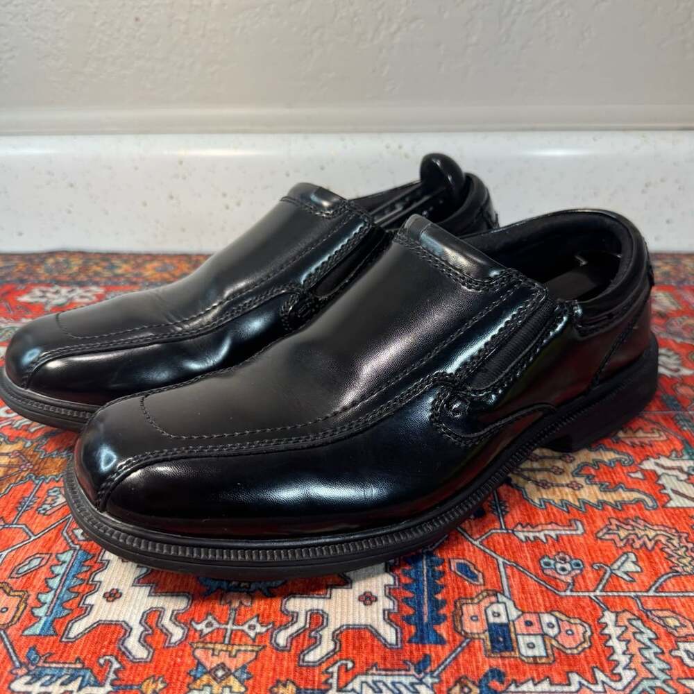 Nunn Bush Bleeker Street Bike Toe Slip On Size 9M Black Leather Shoes
